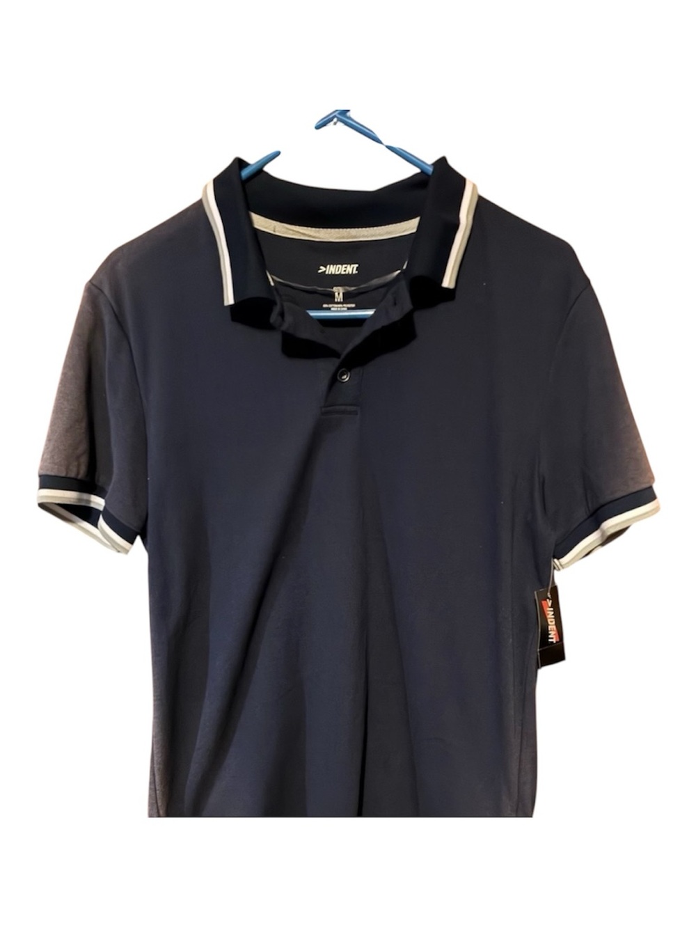 NWT INDENT Men's Navy Polo with White Trim And Gray Contrast Tipping Trim